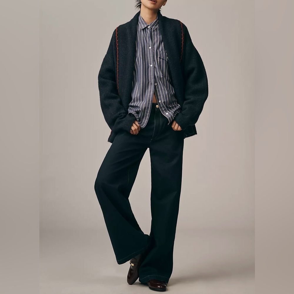 NWT Anthropologie Flat White Mariel Longline Cardigan: Dog Icon Edition navy OS - Picture 4 of 8
